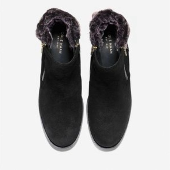 Cole Haan Black Ankle Boots with Faux Fur Trim - Picture 5 of 5